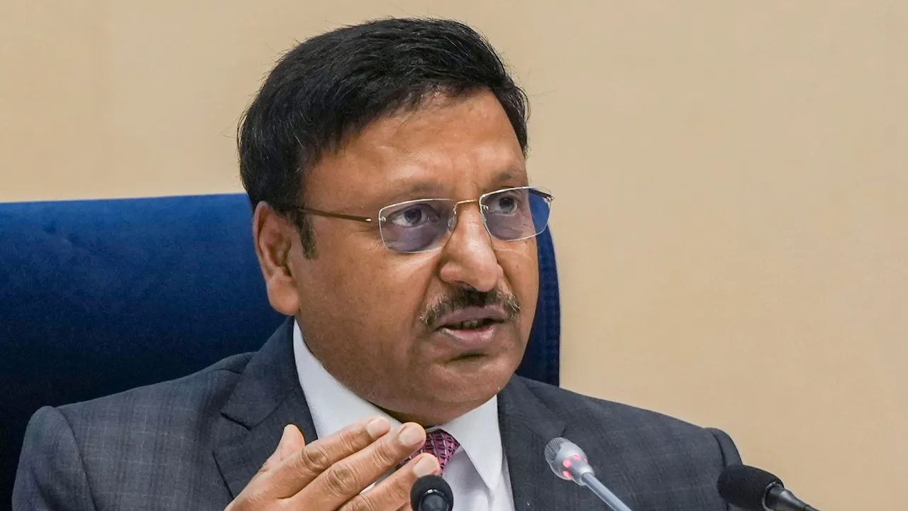 Chief Election Commissioner Rajiv Kumar during a press conference to announce the schedule for 'General Election to Legislative Assemblies 2024', in New Delhi, Friday, Aug. 16, 2024.
