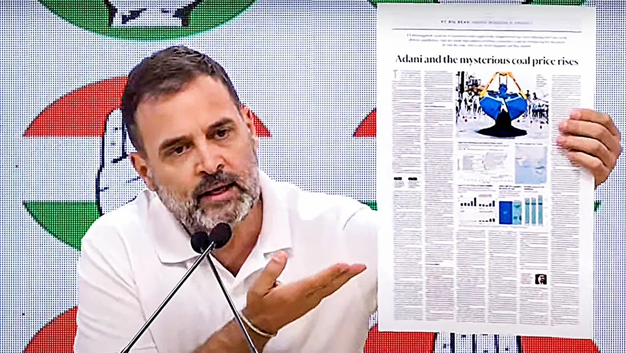 Congress leader Rahul Gandhi addresses a press conference at the AICC Headquarters, in New Delhi