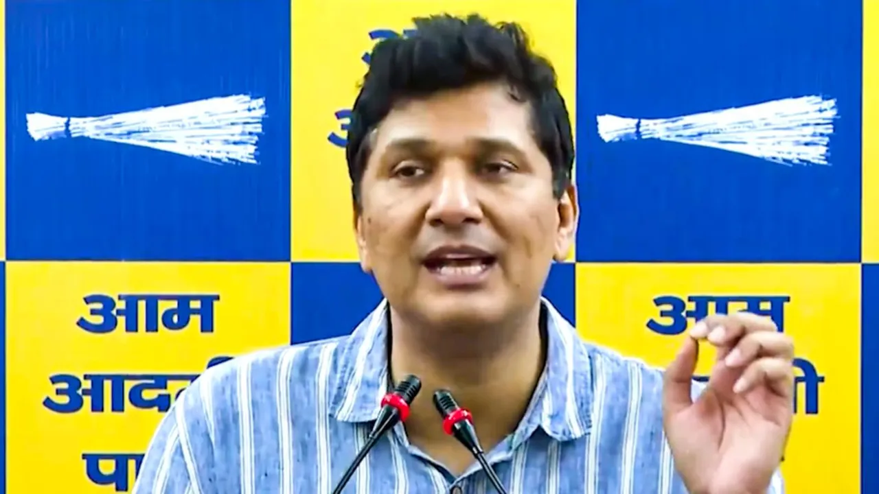 Delhi minister and AAP leader Saurabh Bharadwaj addresses a press conference, in New Delhi, Monday, Sept. 16, 2024.