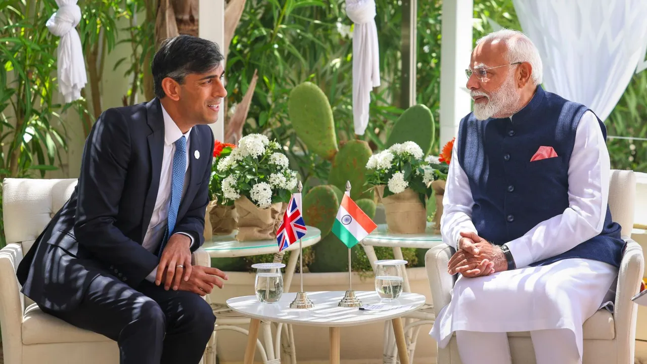 Prime Minister Narendra Modi during a bilateral meeting with British Prime Minister Rishi Sunak on the sidelines of the G7 summit.