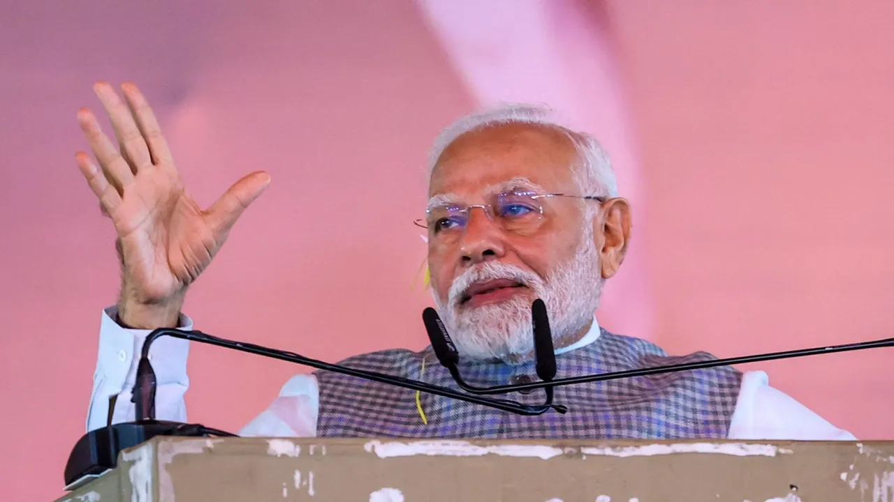 Prime Minister Narendra Modi addresses a public meeting, in Jamshedpur, Jharkhand, Sunday, Sept. 15, 2024.