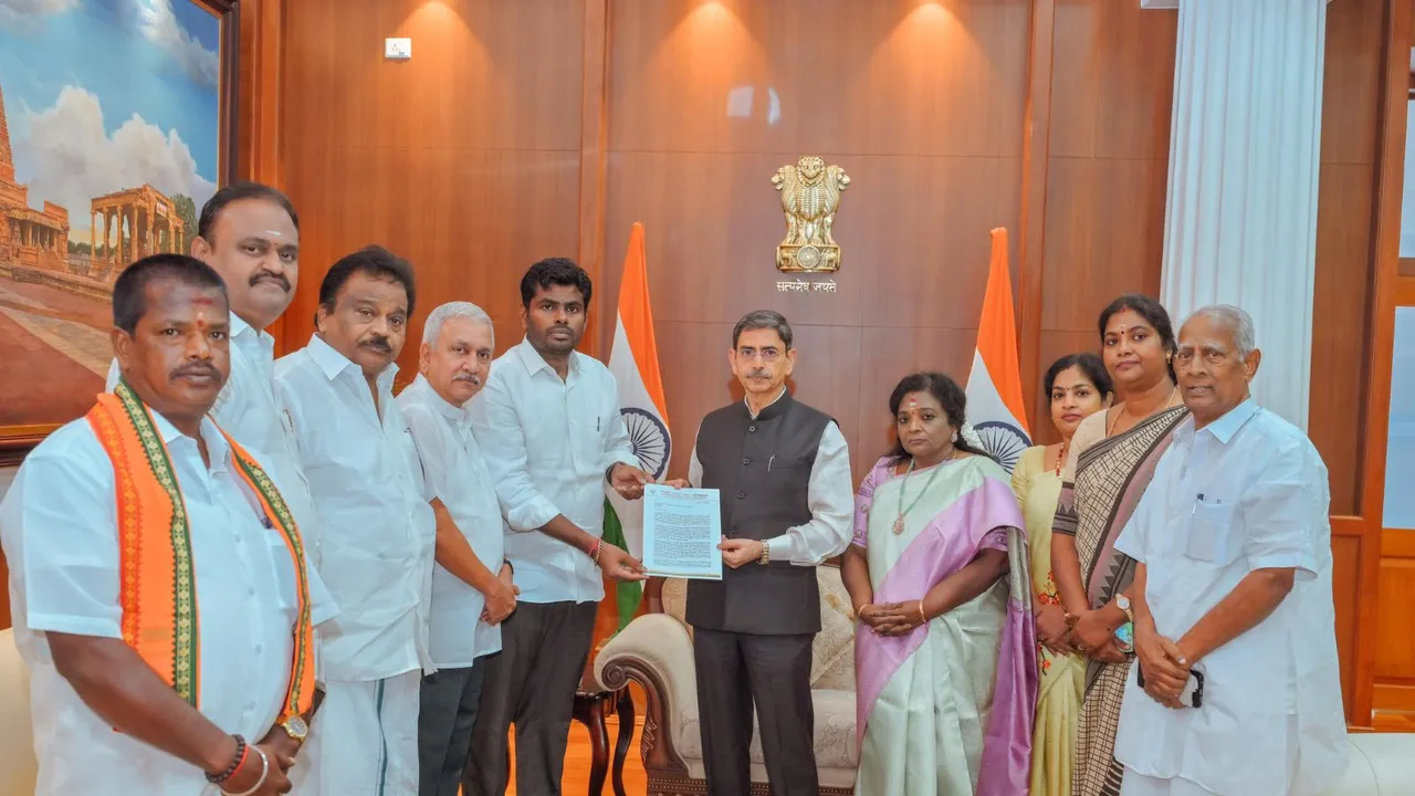 BJP delegation led by its state chief K Annamalai on Monday met Tamil Nadu Governor RN Ravi