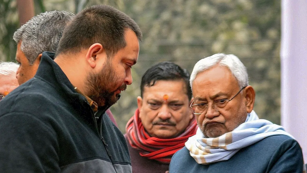 Bihar Chief Minister Nitish Kumar with Deputy Chief Minister Tejashwi Yadav during a programme organised on the birth anniversary of Netaji Subhas Chandra Bose, in Patna