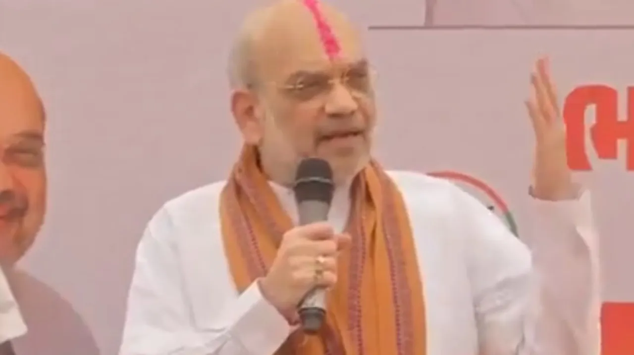 Union Home Minister Amit Shah at the gathering in the BJP's Gandhinagar Lok Sabha office