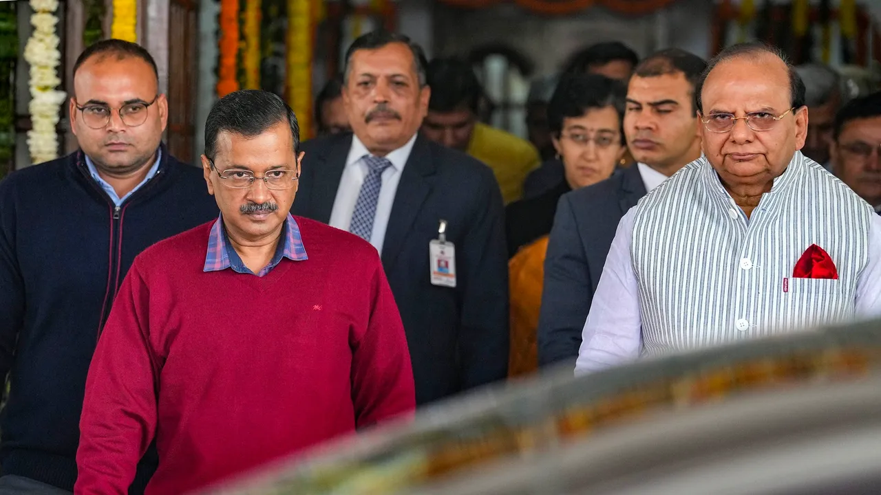 Delhi Lt Governor VK Saxena leaves after his address on the first day of the Budget session , in New Delhi