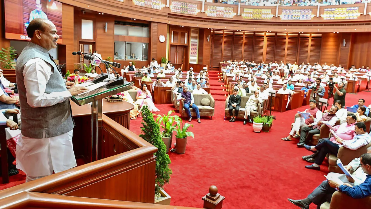 Lok Sabha Speaker Om Birla speaks during the inauguration of the new building of the Assam Legislative Assembly, in Guwahati, Sunday, July 30
