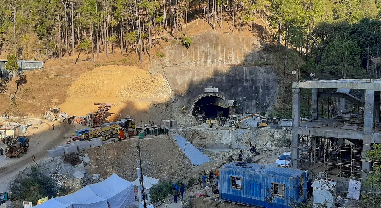 Preperations underway near the Silkayara tunnel where rescue operation of 41 workers trapped inside the tunnel is underway, in Uttarkashi district