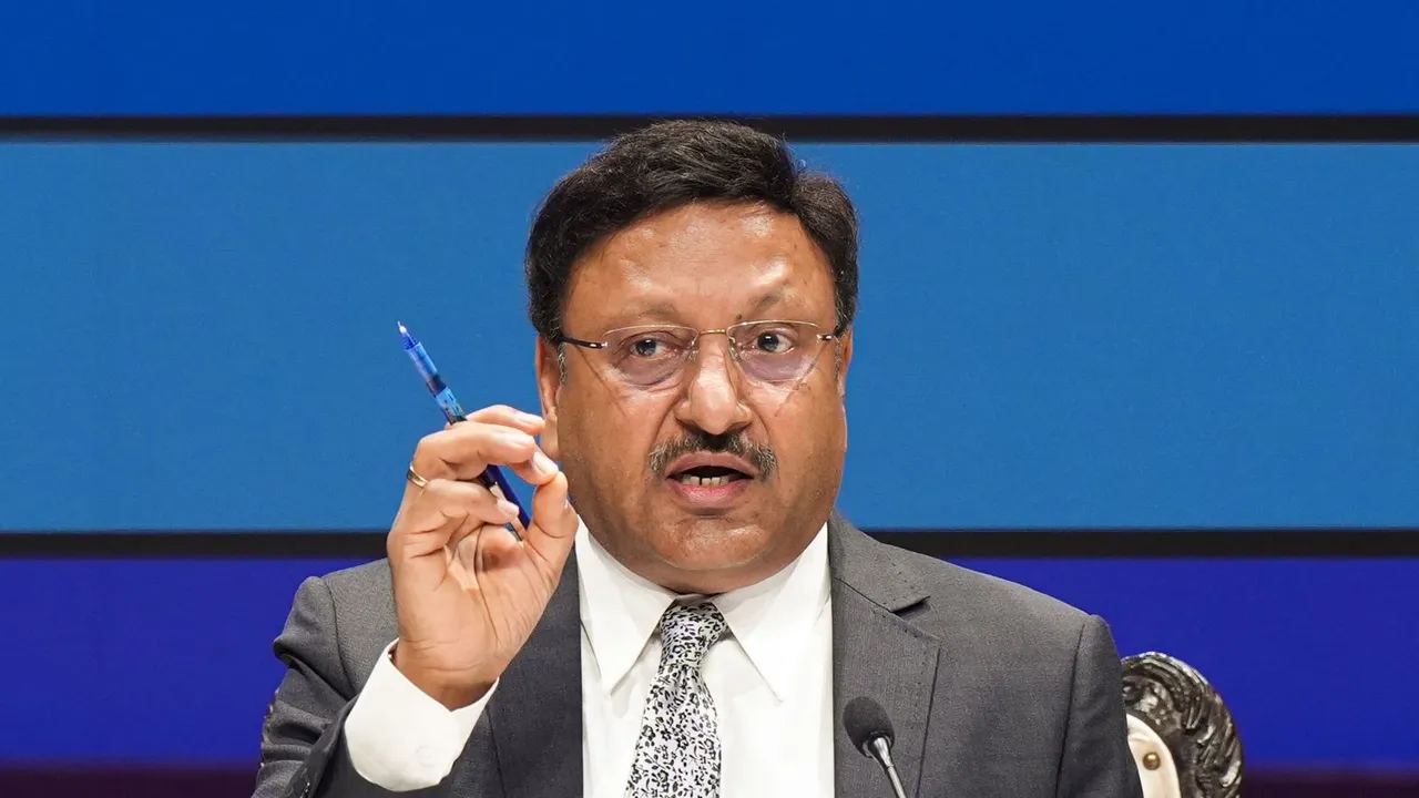 Chief Election Commissioner of India Rajiv Kumar addresses a press conference, in New Delhi, Monday, June 3, 2024