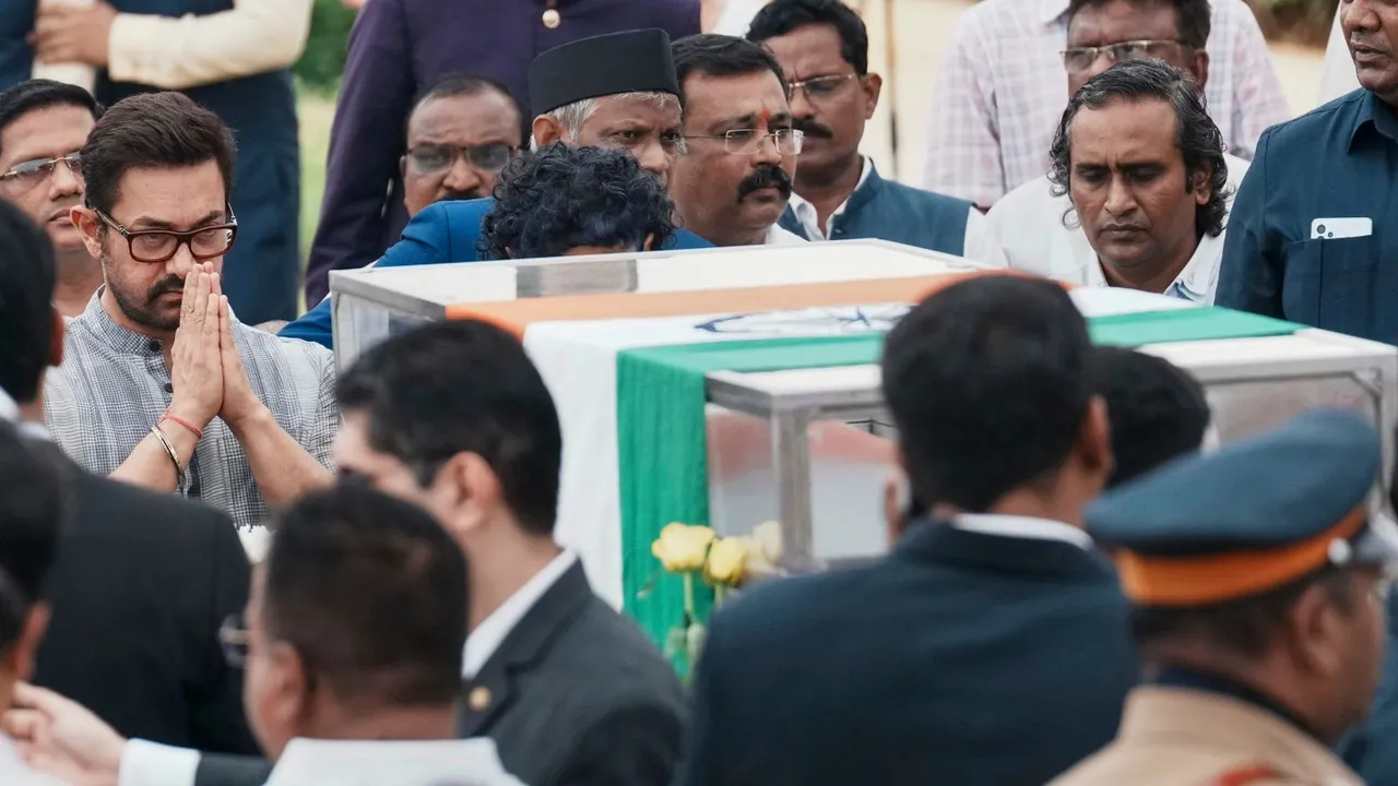 Bollywood actor Aamir Khan pays his last respects to business leader Ratan Tata at NCPA lawns, in Mumbai, Thursday, Oct. 10, 2024.