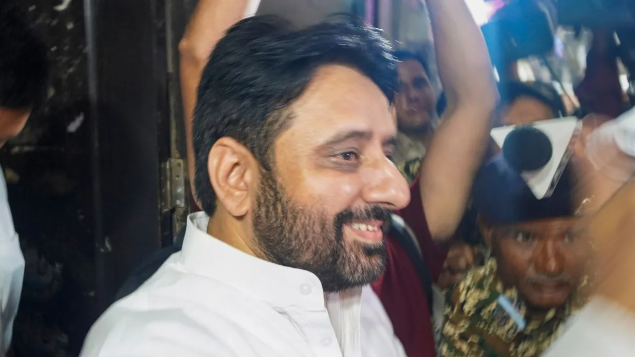 Aam Aadmi Party (AAP) MLA Amanatullah Khan after being arrested by the Enforcement Directorate in connection with alleged irregularities in appointments to the Delhi Waqf Board, at his residence, in New Delhi, Monday, Sept. 2, 2024.