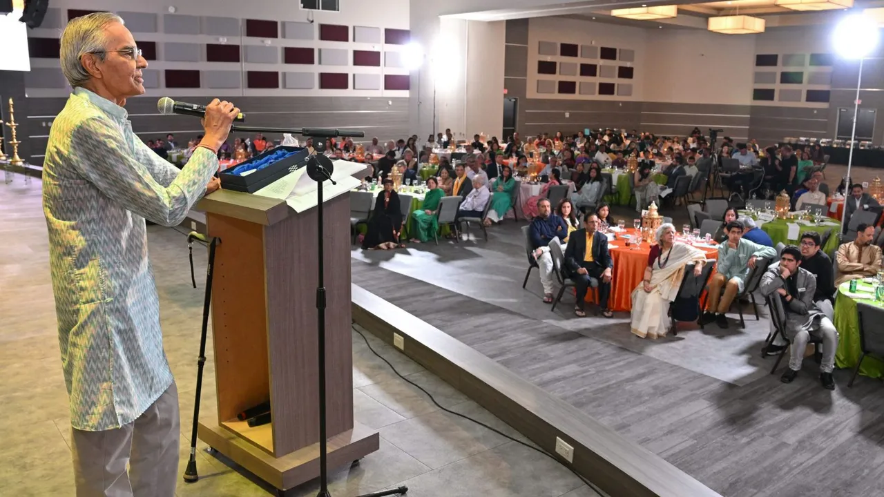 Indian American philanthropist Ramesh Bhutada addresses the audience at the Annual Hindu American Foundation (HAF), Houston