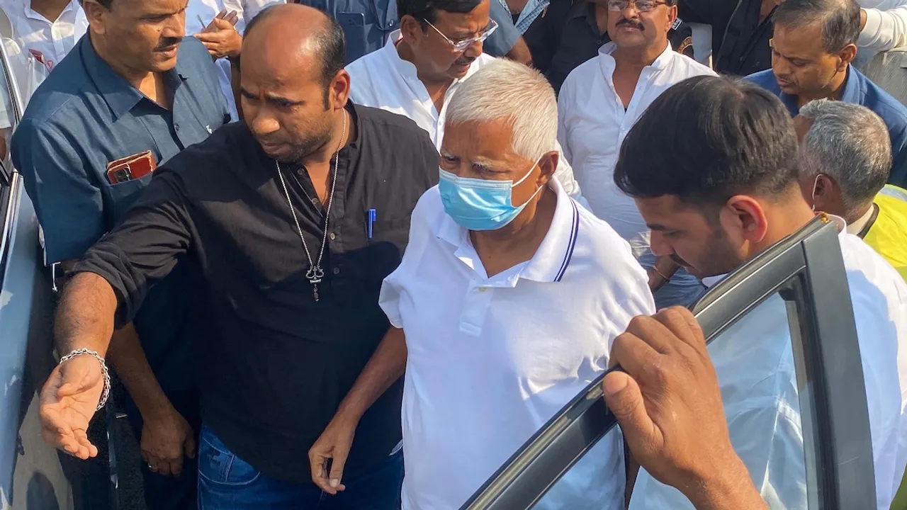 RJD chief Lalu Prasad arrives at Jai Prakash Narayan Airport in Patna on April 28