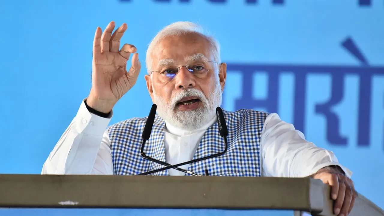 Prime Minister Narendra Modi speaks during the foundation stone laying of various development projects, in Jodhpur, Thursday