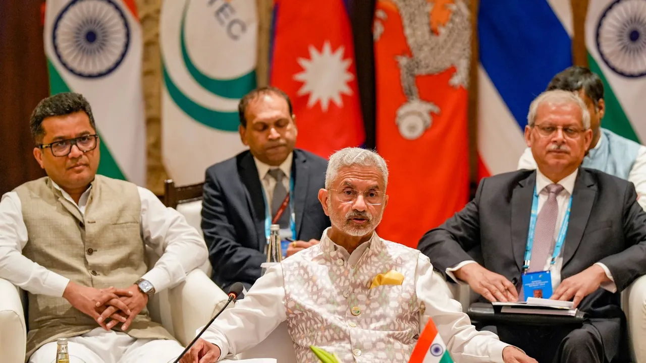 Union External Affairs Minister S Jaishankar with other leaders during the 2nd BIMSTEC Foreign Ministers' Retreat, in New Delhi, Thursday, July 11, 2024.