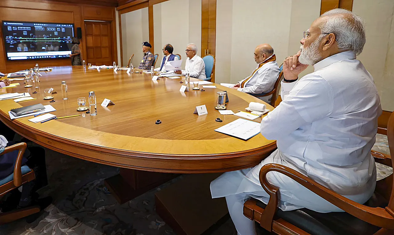 Prime Minister Narendra Modi with Union Home Minister Amit Shah chairs a meeting to take the stock of situation after Odisha train accident, in New Delhi