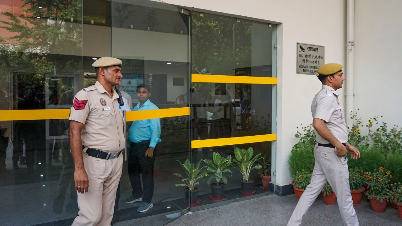 Police outside AAP MP Swati Maliwal's house, in New Delhi, Thursday, May 16, 2024