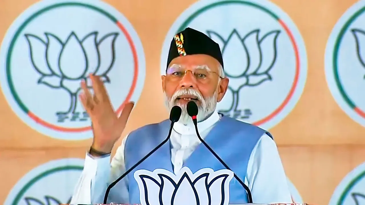 Prime Minister Narendra Modi addresses a public rally ahead of upcoming Lok Sabha elections, in Udham Singh Nagar district, Uttarakhand, Tuesday, April 2, 2024