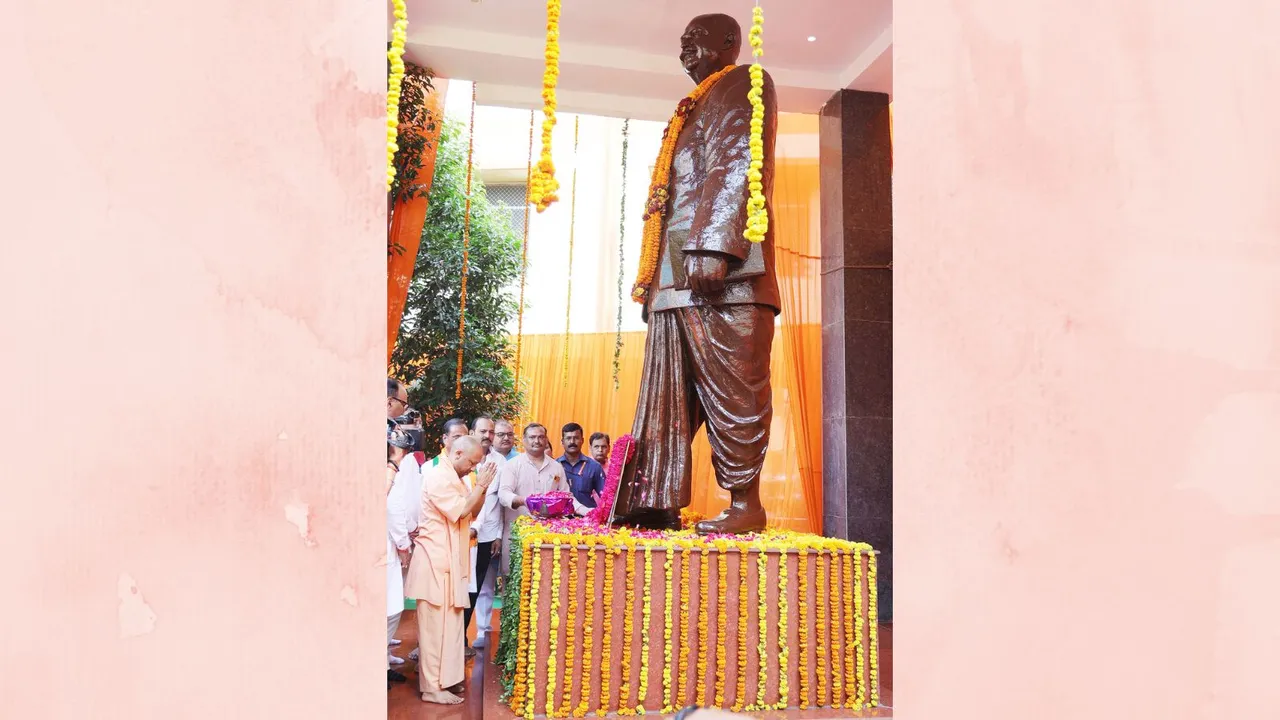 Uttar Pradesh Chief Minister Yogi Adityanath pays tribute to Shyama Prasad Mukherjee on his death anniversary, in Lucknow, Sunday, June 23, 2024.