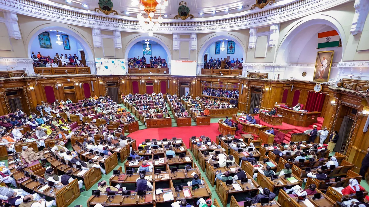 Uttar Pradesh Chief Minister Yogi Adityanath speaks in the Assembly during the Budget session, in Lucknow