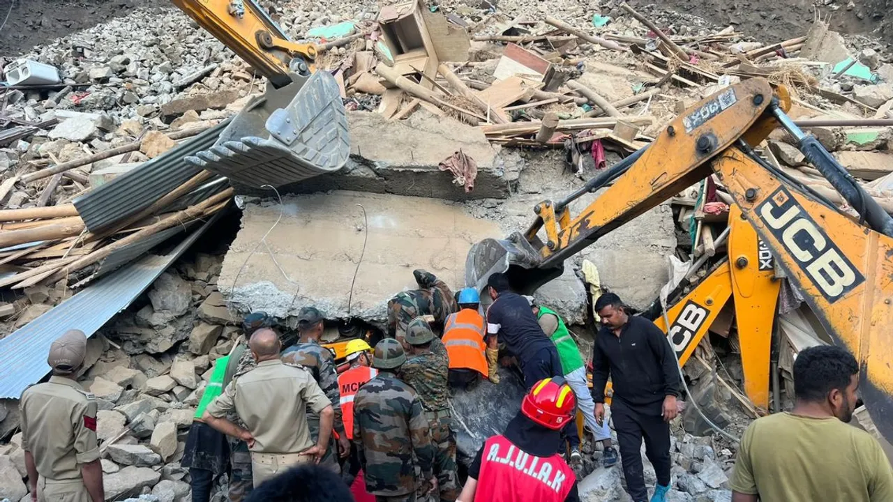 A three-storey building on a hill's slope collapsed in Ladakh's Kargil district early Saturday