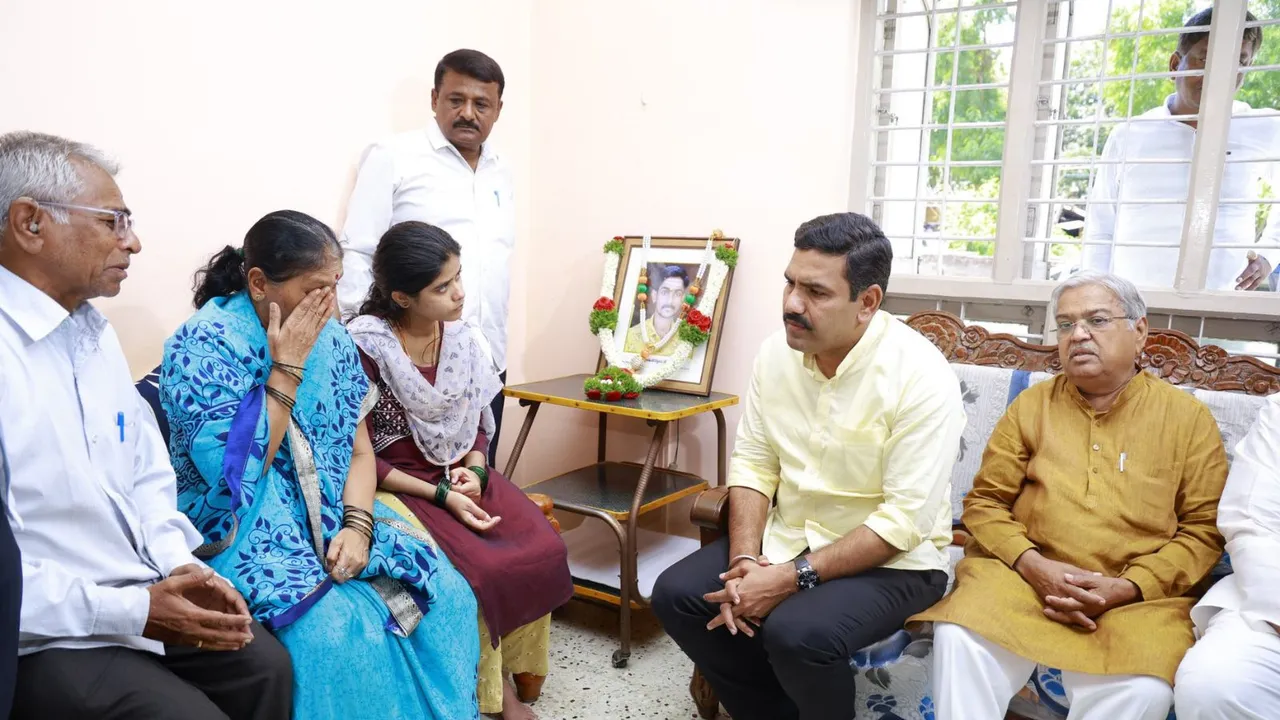 Karnataka BJP President B Y Vijayendra visited the house of Renukaswamy in Chitradurga