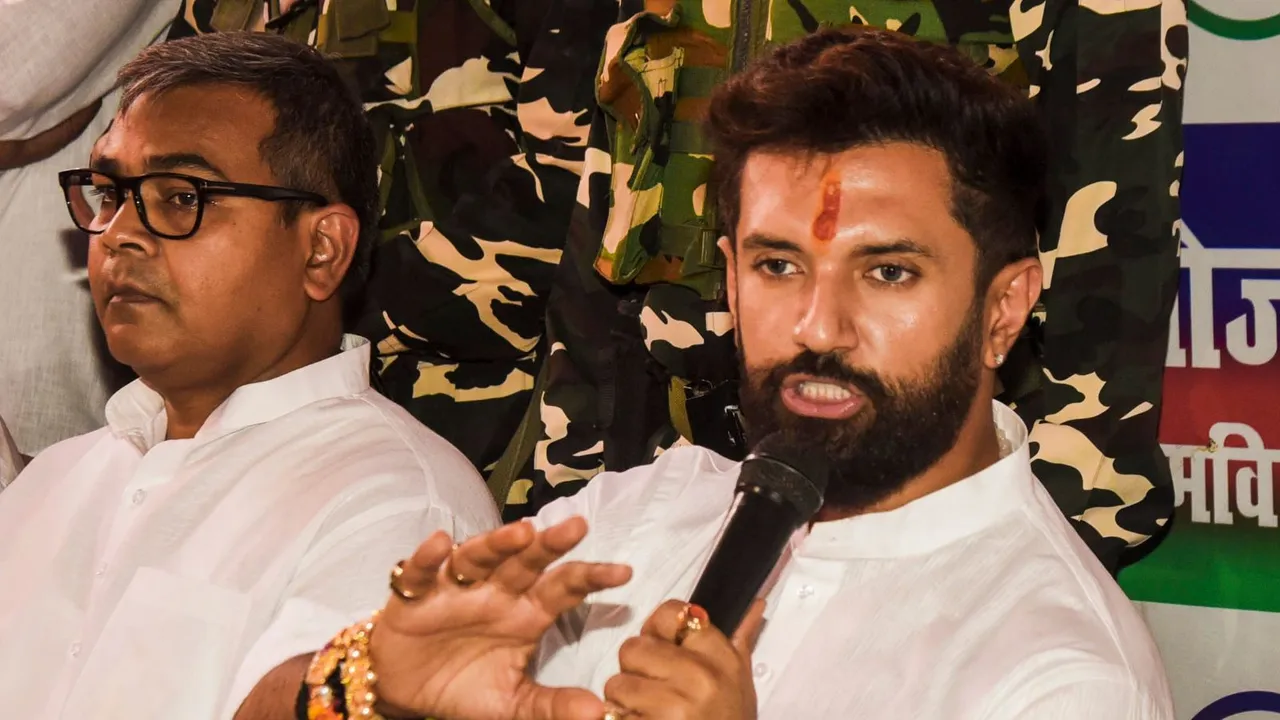 Union Minister of Food Processing Industries and Chirag Paswan addresses a press conference, in Patna, Tuesday, Aug. 20, 2024.