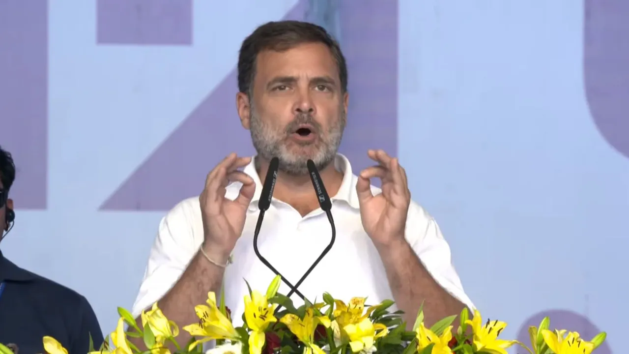 Rahul Gandhi addresses INDIA bloc's rally at Ramlila Ground in New Delhi on Sunday, March 31, 2024