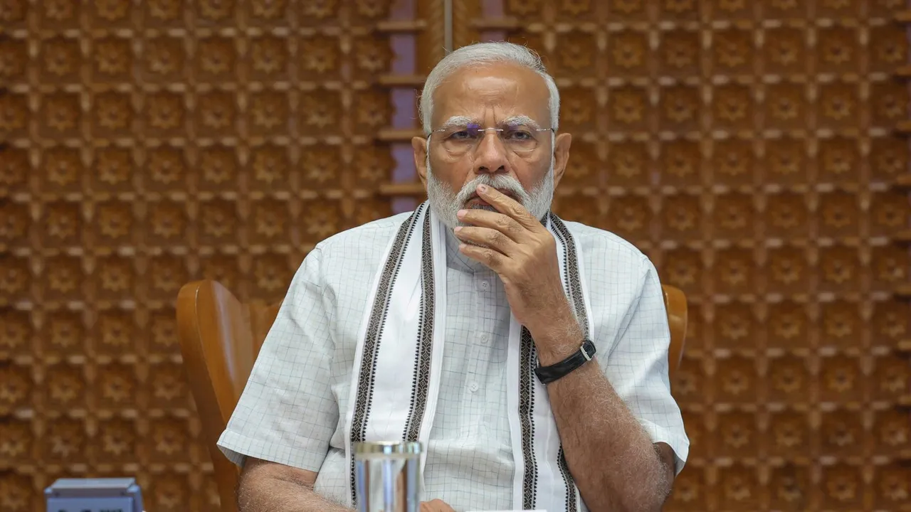 Prime Minister Narendra Modi chairs a meeting to review post-Cyclone Remal situation, especially in the north-east region, in New Delhi, Sunday, June 2, 2024