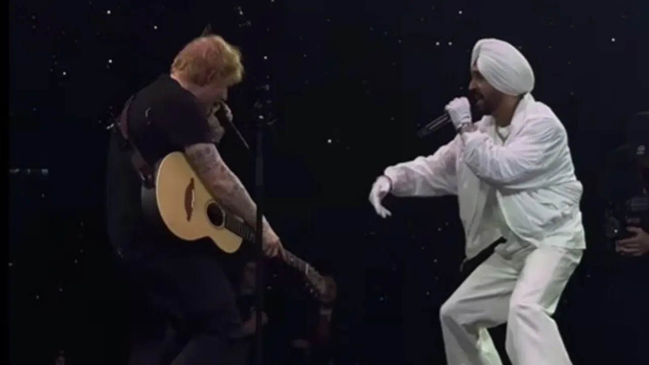 Diljit Dosanjh and Ed Sheeran performing in Birmingham
