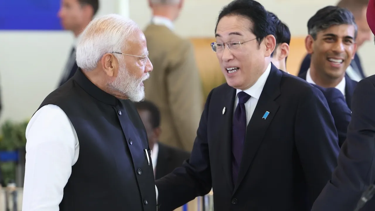 Prime Minister Narendra Modi with Japan's Prime Minister Fumio Kishida and UK Prime Minister Rishi Sunak during G7 Summit, in Bari, Italy, Friday, June 14, 2024.