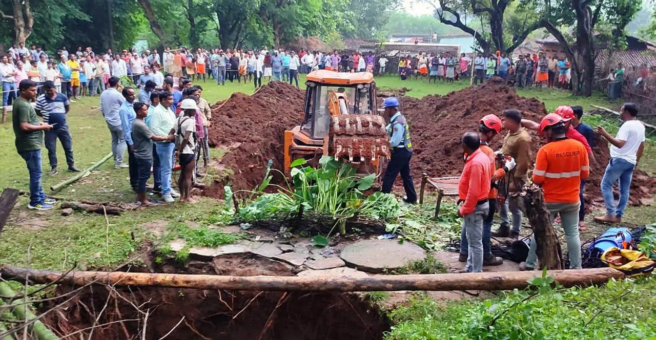 Rescue operation underway after a part of a well collapsed in Piska village in Silli area of Ranchi, Friday, Aug. 18, 2023. At least 5 people died in the mishap that took place Wednesday night
