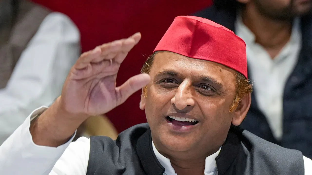 Samajwadi Party President Akhilesh Yadav addresses a press conference, at party office in Lucknow, Saturday, Lucknow