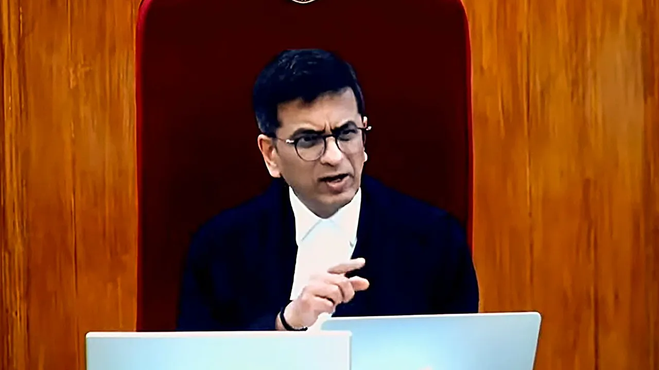 Chief Justice of India (CJI) Justice D.Y. Chandrachud speaks during a hearing on the electoral bonds case, in New Delhi