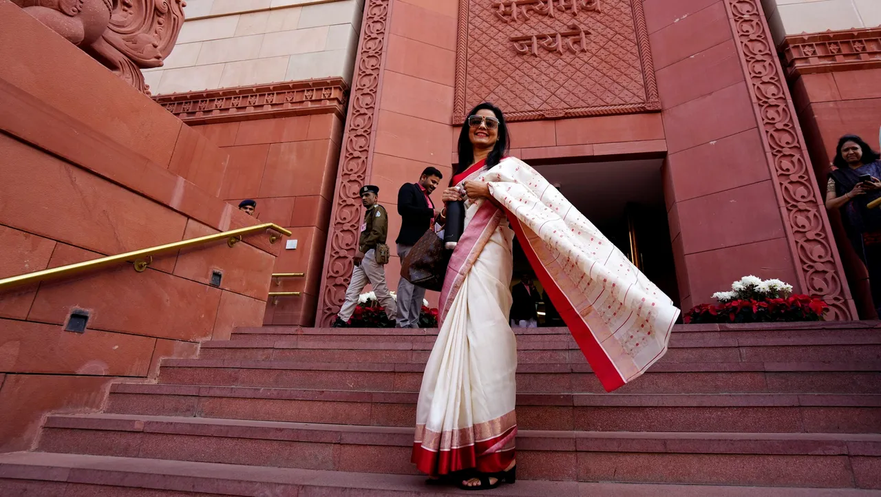 TMC MP Mahua Moitra arrives during the Winter session of Parliament, in New Delhi