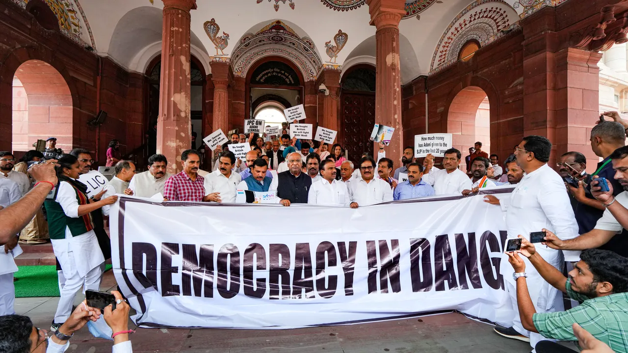 Opposition Protest Congress JPC probe into Adani issue