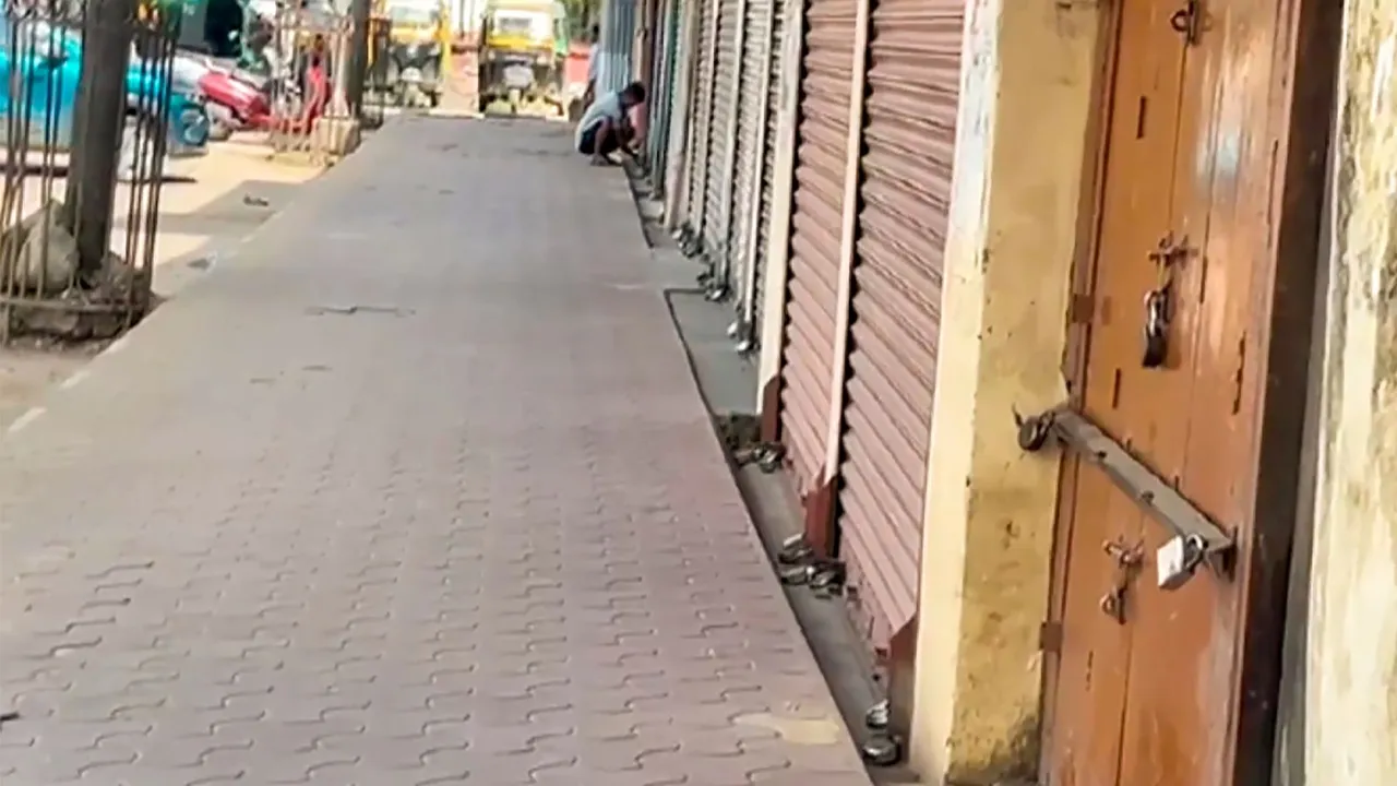 Closed shops at a market after five people were killed in fresh violence in Manipur's Jiribam district, on Saturday, Sept. 7, 2024.