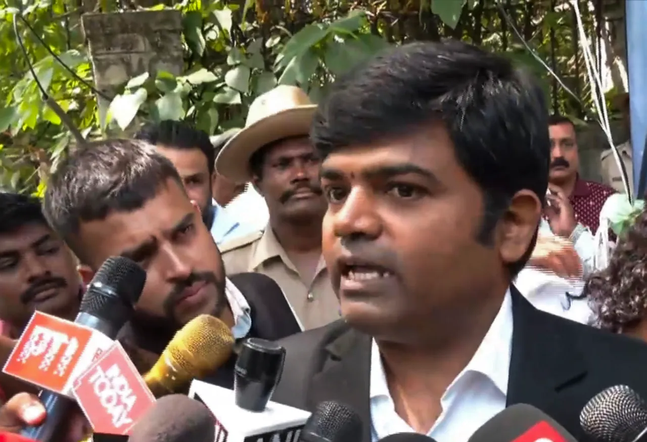 Arun G, lawyer of suspended JD(S) MP Prajwal Revanna who is facing allegations of sexually abusing several women, speaks with the media following Revanna's arrest, in Bengaluru, Friday, May 31, 2024