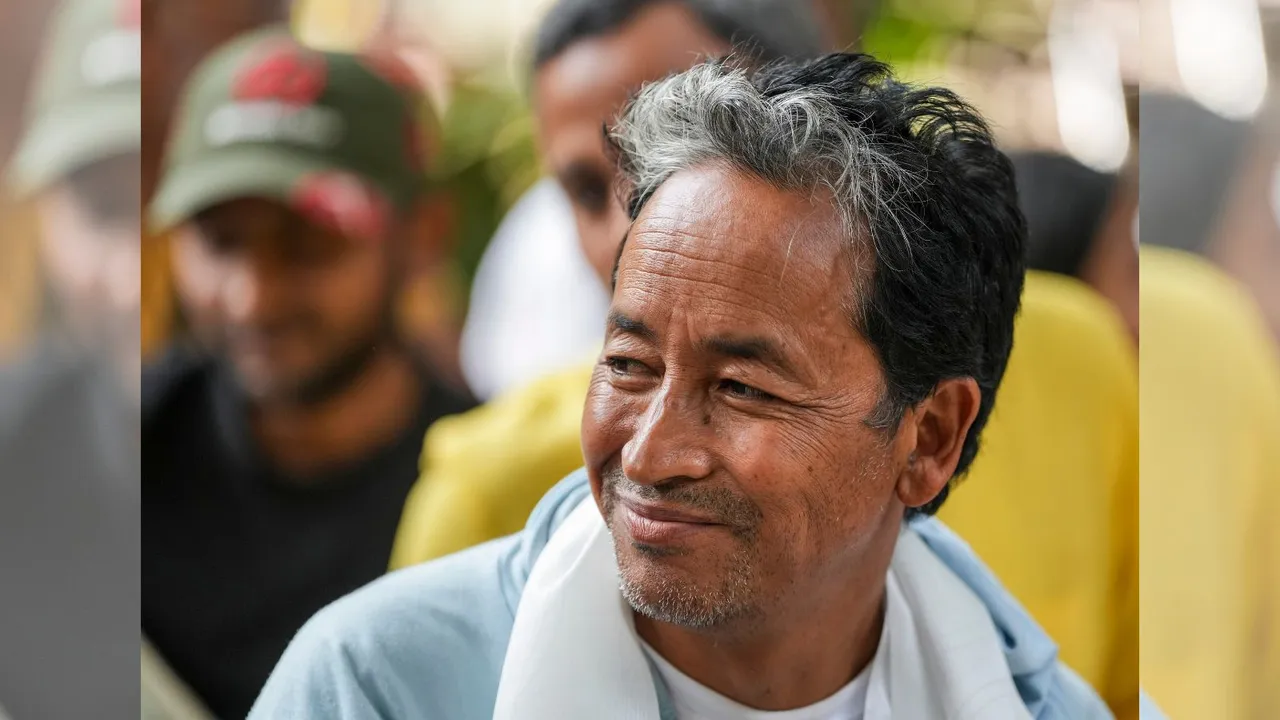 Climate activist Sonam Wangchuk during a protest demanding the inclusion of Ladakh in the Sixth Schedule of the Indian constitution, at the Ladakh Bhawan, in New Delhi, Sunday, Oct. 13, 2024