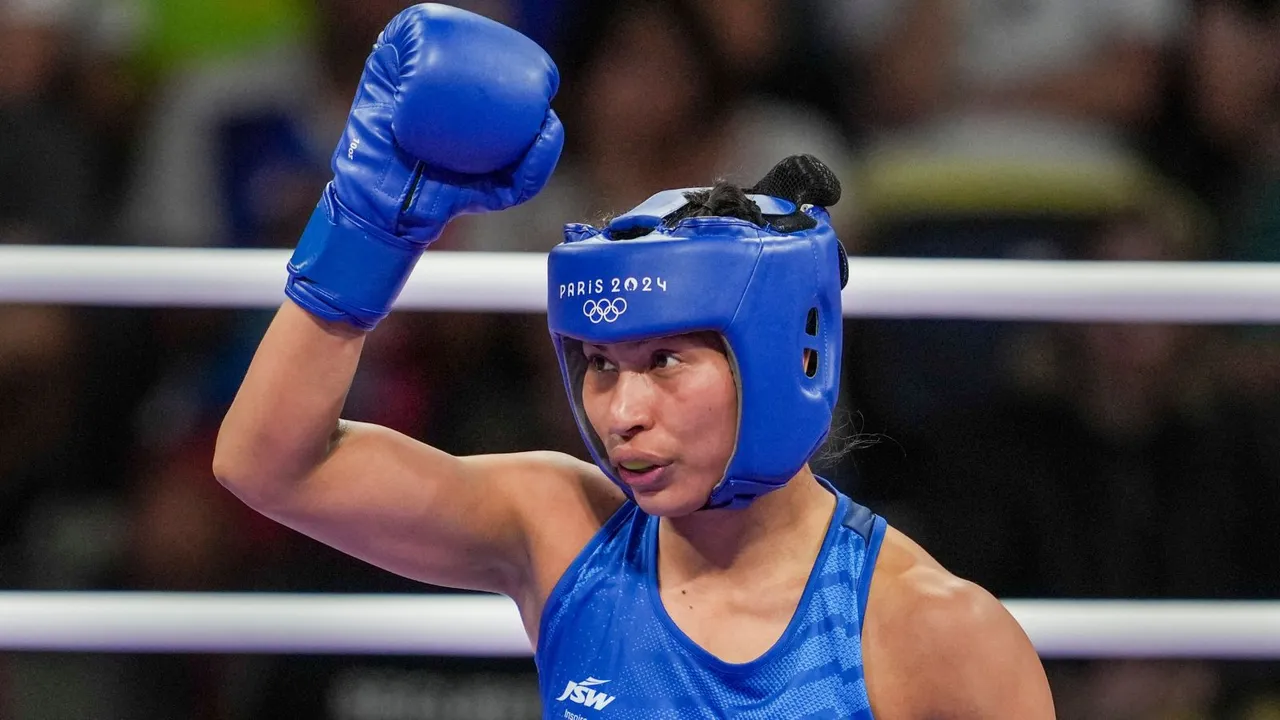 India's Lovlina Borgohain during her women's 75kg Round of 16 boxing match against Norway's Sunniva Hofstad at the 2024 Summer Olympics, in Paris, France, Wednesday, July 31, 2024.