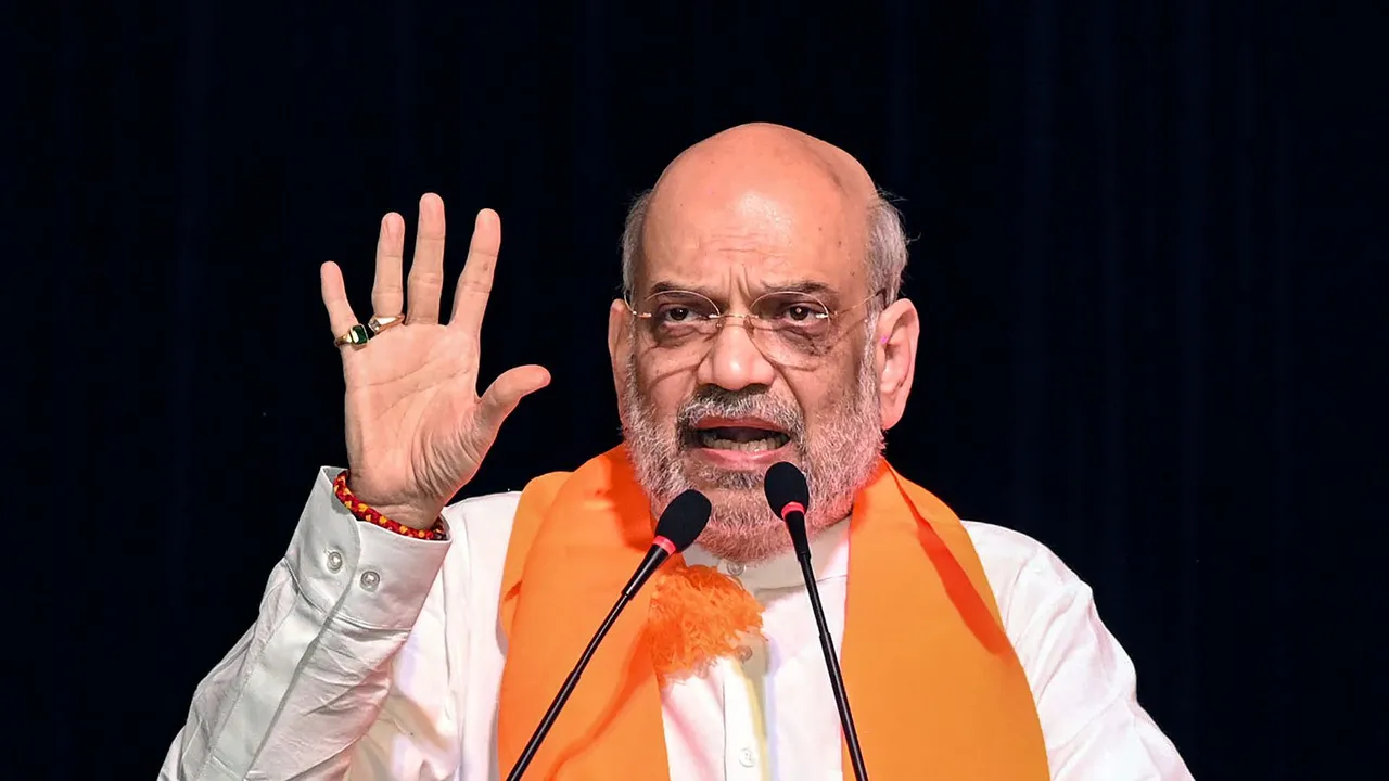 Union Home Minister and BJP leader Amit Shah addresses a public meeting for Lok Sabha elections