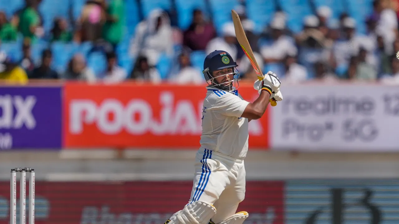 Sarfaraz Khan plays a shot during the 4th day of the 3rd cricket Test match between India and England
