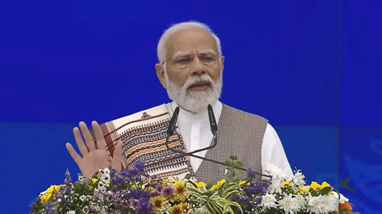 Prime Minister Narendra Modi addresses during the inauguration, dedication and foundation stone laying of various projects, in Ahmedabad