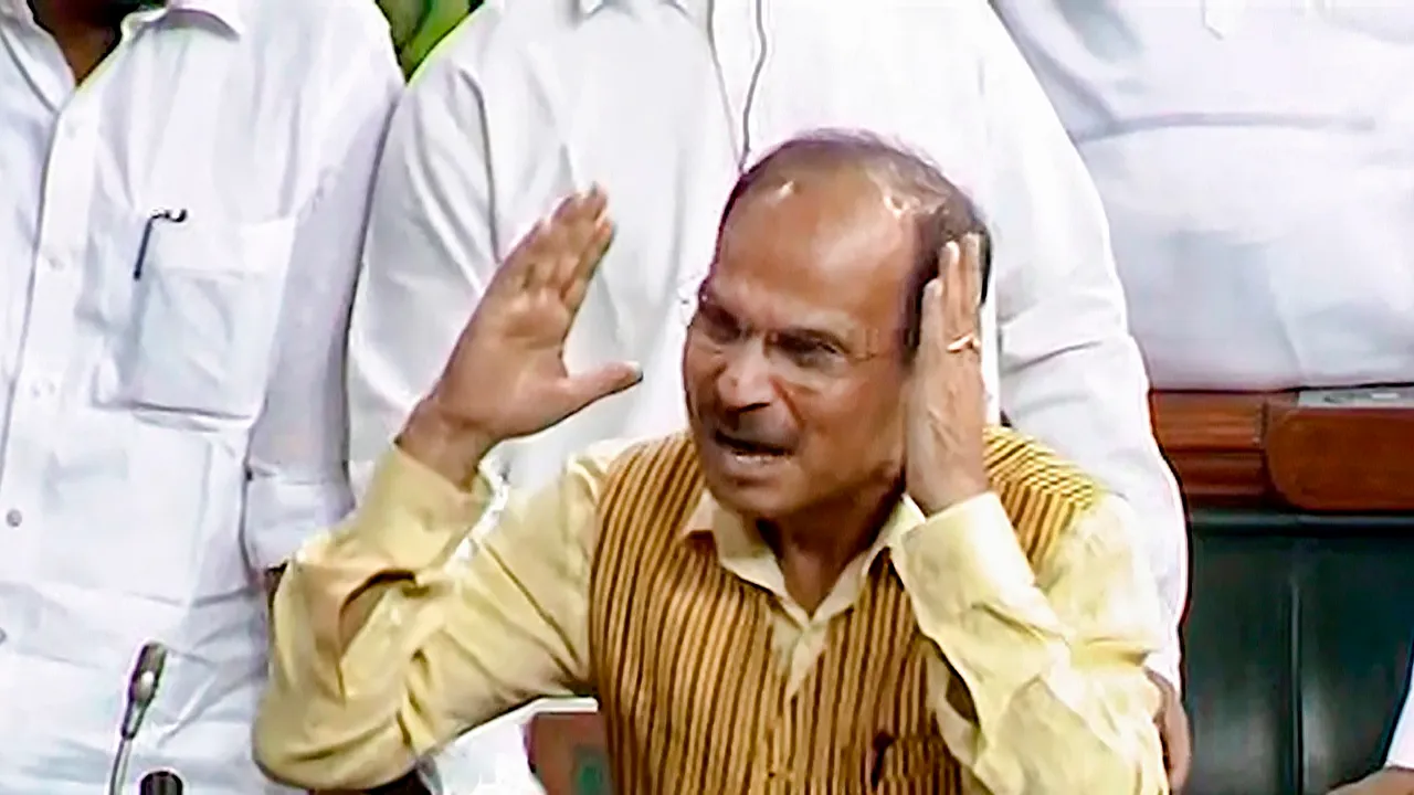 Congress member Adhir Ranjan Chowdhury speaks in the Lok Sabha during the Monsoon session of Parliament, in New Delhi