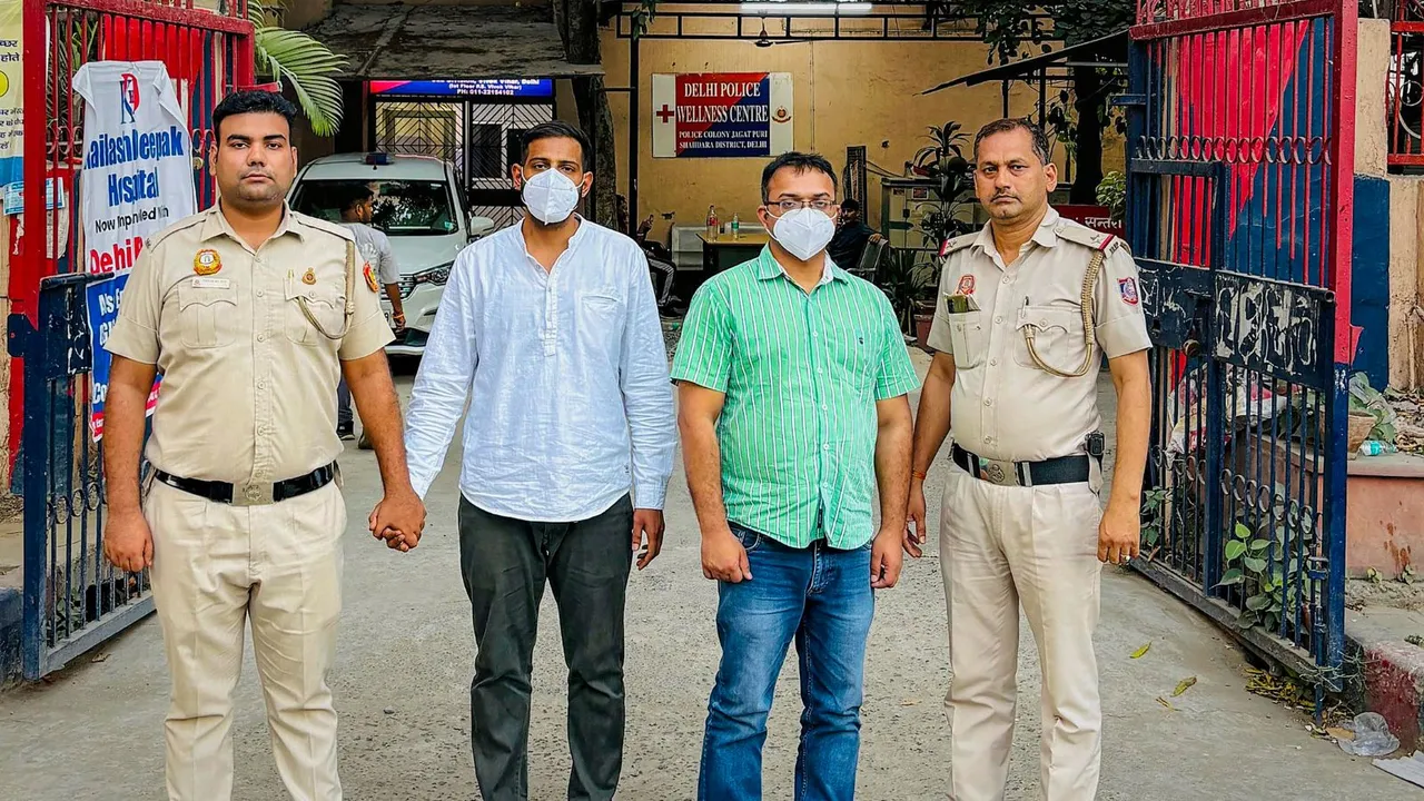 Police arrest Dr Naveen Khichi and Dr Aakash in connection with the fire incident at the Baby Care New Born hospital, at Vivek Vihar, in east Delhi, Sunday, May 26, 2024