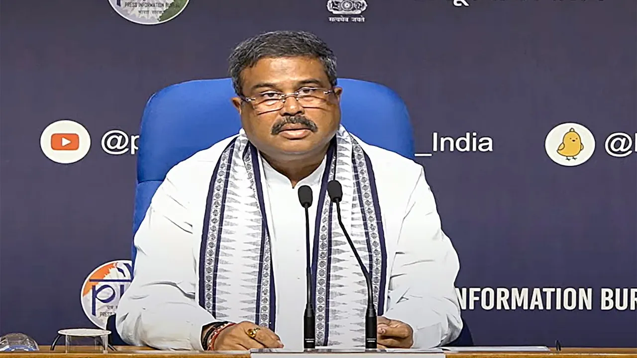 Union Education Minister Dharmendra Pradhan addresses a press conference regarding the alleged irregularities in NEET 2024 results and UGC-NET 2024 exam cancellation, in New Delhi, Thursday, June 20, 2024.