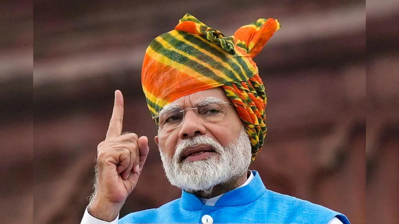 Prime Minister Narendra Modi addresses the nation from the Red Fort on 78th Independence Day, in New Delhi, Thursday, Aug. 15, 2024.
