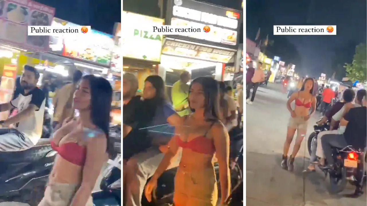 Woman on road in bra
