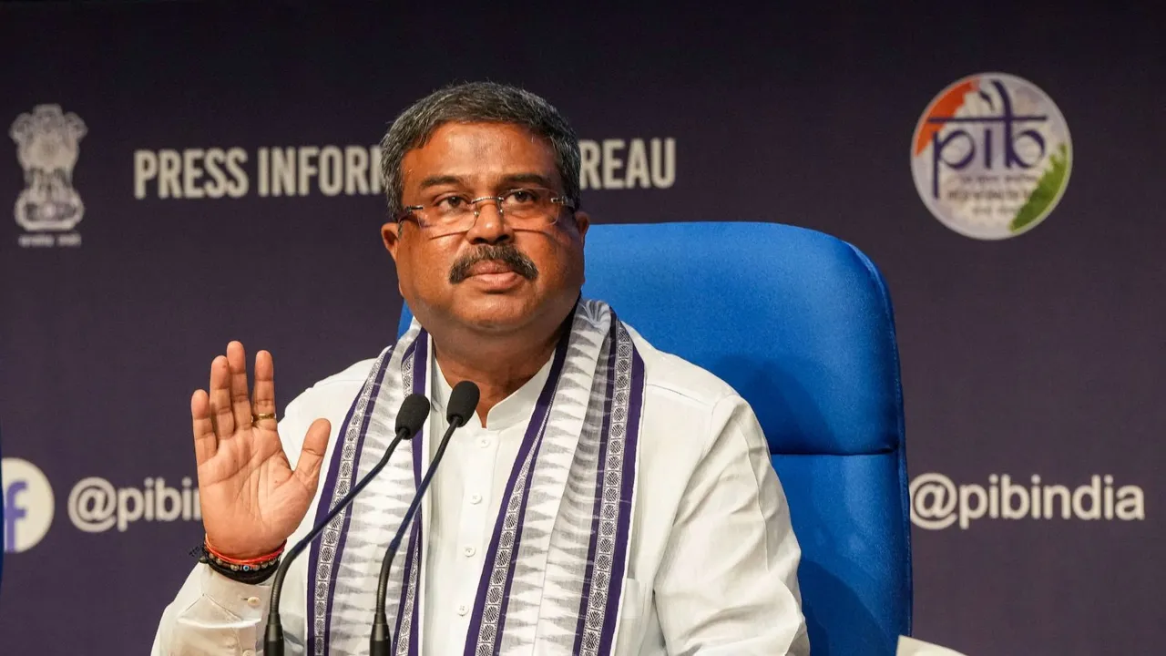 Union Education Minister Dharmendra Pradhan addresses a press conference regarding the alleged irregularities in NEET 2024 results and UGC-NET 2024 exam cancellation, in New Delhi, Thursday, June 20, 2024.