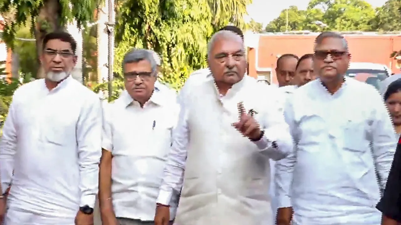 Leader of Opposition in Haryana Assembly Bhupinder Singh Hooda comes out after meeting State Governor Governor Bandaru Dattatreya, at Raj Bhavan, in Chandigarh, Thursday, June 20, 2024.