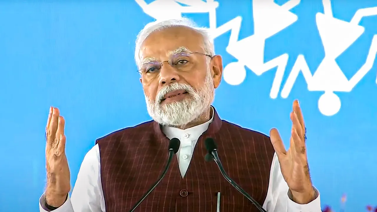 Prime Minister Narendra Modi speaks during the foundation stone laying ceremony of petrochemicals complex at Bina refinery and other industrial projects, in Bina